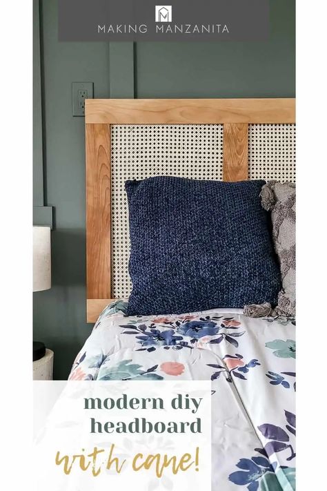 Do you love the boho look of cane and rattan on furniture? Build this easy DIY cane headboard to get the look! We're also giving away the FREE woodworking plans for this DIY rattan headboard. Diy Rattan Headboard, Modern Diy Headboard, Big Girl Bedroom Ideas, Diy Cane Headboard, Headboard Plan, Cane Headboard, Boho Nightstand, Diy Rattan, Furniture Build