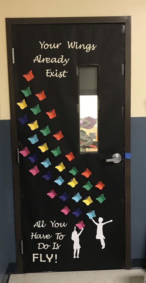 35+ Excellent Diy Classroom Decoration Ideas & Themes To Inspire You Class 2 Decoration Ideas, Inclusion Door Decoration, English Door Decoration, Cute Door Decorations College, Door School Decoration Ideas, Graduation Door Decorations Classroom, Graduation Classroom Door, Butterfly Door Decorations Classroom, Class Door Decoration Ideas High School