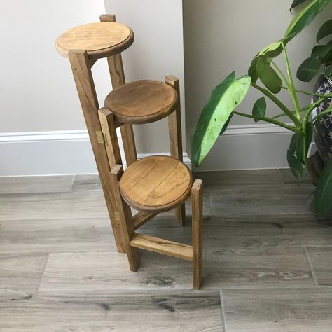 Houseplant Stand Ideas, Round Plant Stand, Wooden Planter Stand, 3 Tier Plant Stand, Tier Plant Stand, Wooden Plant Stand, Preppy Things, Wooden Plant Stands, Plant Table