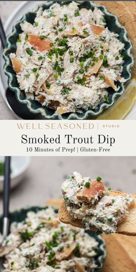 10-Minute Smoked Trout Dip with Crème Fraîche Smoked Trout Recipe Dinners, Smoked Trout Sandwich, Smoked Trout Dip Recipes, Smoked Trout Appetizer, Trader Joes Smoked Trout, Whole Trout Recipes, Florida Smoked Fish Dip, Smoked Lake Trout Recipe, Smoked Trout Dip