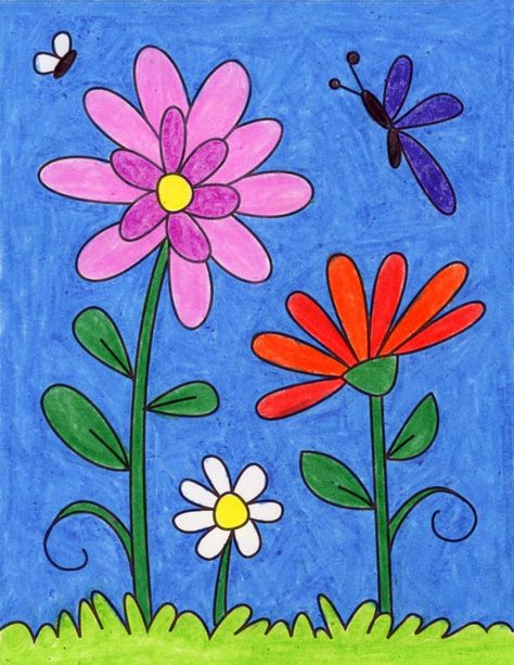 How to Draw Flowers · Art Projects for Kids Virtual Art, How To Drow, Spring Art Projects, Plants Art, Easy Art Projects, Spring Projects, Diy Projects For Kids, Drawing Projects, Spring Art