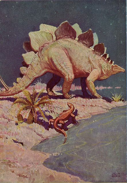 Old Dinosaur Art, Vintage Dinosaur Illustration, Old Dinosaur Illustration, Retro Dinosaur Art, Vintage Dinosaur Art, Paleontology Illustration, Stegasorus Dinosaur, Stegosaurus Illustration, Sinclair Dinosaur