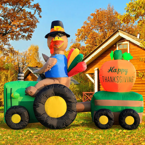 DomKom 6FT Thanksgiving Fall Inflatables Blow up Turkey Drive Tractor with Colorful Tail and Pumpkin Happy Thanksgiving Sign, Decorations Outdoor Built-in LED Lights Yard Autumn Holiday Harvest Thanksgiving Inflatables, Happy Thanksgiving Sign, Tractor Decor, Thanksgiving Sign, Tractor Pictures, Turkey Decor, Autumn Holiday, Thanksgiving Signs, Inflatable Decorations