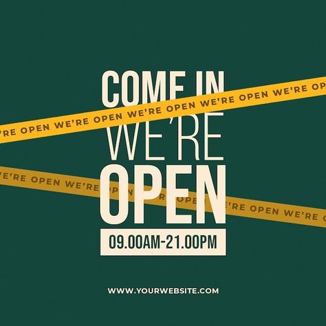 New Store Opening Instagram Post, We're Open Instagram Post, Were Open, Background Instagram, Dark Green Background, We're Open, Social Media Design Inspiration, Instagram Food, Instagram Design