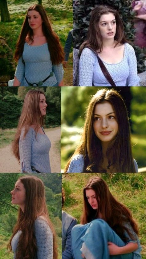 Anne Hathaway Best Looks, Ella Enchanted Outfits, Ella Enchanted Costume, Iconic Brunette Movie Characters, Ella Enchanted Aesthetic, Anne Hathaway Ella Enchanted, Young Anne Hathaway, Ella Enchanted Movie, Anne Hathaway Style