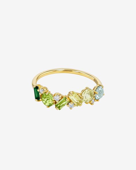 Amalfi Green Ombre Half Band | KALAN By SUZANNE KALAN® Diamond Top, Suzanne Kalan, Green Ombre, Peridot Gemstone, Baguette Cut, Birthstone Ring, Amalfi, Gemstone Colors, Birthstone