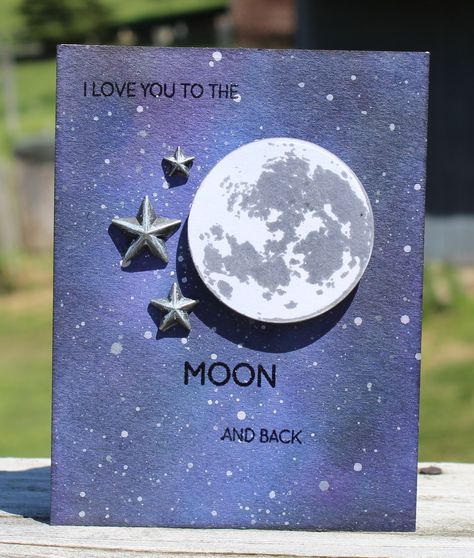 To the Moon - Scrapbook.com Space Themed Card Ideas, Space Cards Handmade, Galaxy Cards Ideas, Astronomy Birthday Cards, Moon Gift Ideas Diy, Space Paper Craft, Space Cards Ideas, Moon Birthday Card, Moon Gift Ideas