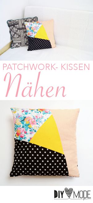 Asymmetrisches Patchwork-Kissen nähen / DIY MODE Nähanleitung Sewing Guide, Patchwork Tutorial, Diy Pillow Covers, Patchwork Pillow, Patchwork Bags, Diy Soap, Diy Pillows, Knitted Blankets, Pillow Pattern