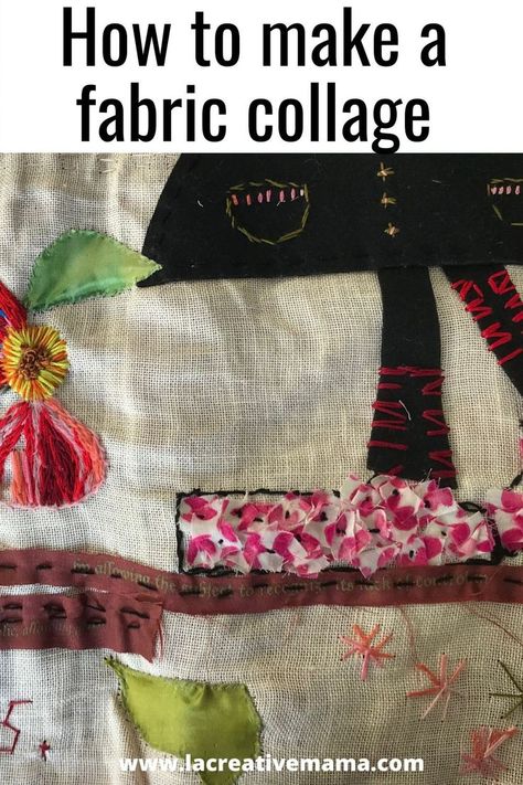 Recycle Fabric Scraps, Recycled Fabric Art, Collage Creative, Free Applique Patterns, Creative Fabric, Diy Fabric Jewellery, Diy Fabric Crafts, Creative Sewing, Fabric Collage