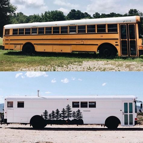 They Turned An Old School Bus Into A Dreamy 250-sq.-ft. Motorhome Renovated School Bus, School Bus Rv Conversion, Bus Remodel, Bus Rv Conversion, School Bus Tiny House, School Bus Camper, School Bus House, Converted School Bus, Converted Bus