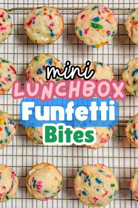 These Homemade Mini Funfetti Muffins are the perfect bite-sized treat for your kids lunchbox. Moist, delicious, and mess-free, your kids (and you!) are sure to love them! Party Muffin Recipe, Homemade Snacks That Last, Little Debbie Muffin Recipe, Homemade Funfetti Mini Muffins, Easy Mini Muffins For Kids, Mini Birthday Muffins, Little Muffins Recipes, Copycat Lil Bites Muffins, Homemade Mini Muffins Kids