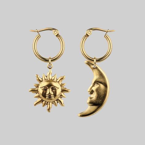 I've just found Sun And Moon Hoop Earrings Gold Or Silver. Mismatch sun and moon hoop earrings. You will receive 1 moon earring and 1 Sun earring. We do not offer them in matching pairs. . £14.00 Diamond Star Earrings, Gold Bar Earrings Studs, Gold Bar Earrings, Geode Earrings, Hammered Hoop Earrings, Bar Stud Earrings, Hoop Earrings Gold, Tiny Stud Earrings, Earrings Hoop