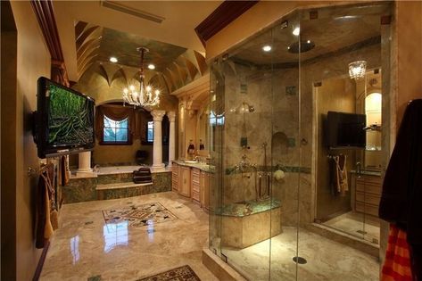 Tuscan Tile, Limestone Floors, Holiday Lifestyle, Mediterranean Bathroom, Mediterranean Interior Design, Traditional Bathroom Designs, Luxury Master Bathrooms, Teresa Giudice, Master Bathrooms