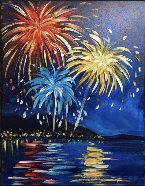 Paintings Of Fireworks, New Year’s Eve Painting, Fireworks Watercolor Painting, New Years Painting Canvas, Celebration Of Colour Art Gcse, New Year Painting Ideas Canvas, How To Paint Fireworks, New Years Painting Ideas, Firework Watercolor