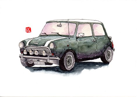 MINI Cooper watercolor sketching Watercolor Sketching, Watercolor Sketch, Mini Cooper, Paintings, Cars, Drawings, Quick Saves