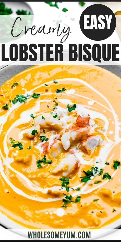 Lobster Bisque Recipe Lobster Soup, Lobster Bisque Recipe, Lobster Stock, Bisque Soup Recipes, Lobster Bisque Soup, Bisque Soup, Crab Bisque, Seafood Bisque, Bisque Recipe