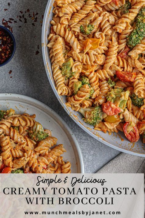 This Creamy Tomato Pasta with Broccoli is super satisfying and flavorful, that’s also simple to prepare. It’s flavored with sun-dried tomatoes and a creamy sauce that is sure to become a favorite. #veggiepasta #pastarecipes #veganpastarecipe #creamypasta Broccoli Tomato Pasta, Pasta With Grape Tomatoes, Veggie Alfredo, Pasta Primavera Salad, Tomato Paste Recipe, Pasta With Broccoli, Broccoli Pasta Recipe, Tomato Pasta Salad, Sundried Tomato Pasta