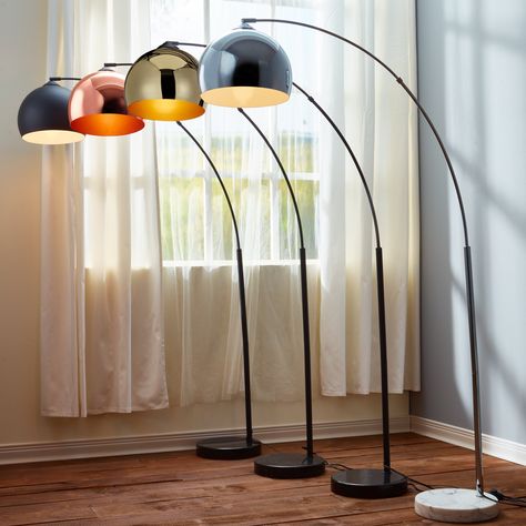 Versanora 67" Arquer Arc Floor Lamp, Rose Gold Finished Shade and Black Marble Base - Walmart.com - Walmart.com Modern Arc Floor Lamp, Curved Floor Lamp, Tall Floor Lamps, Arc Floor Lamp, Arched Floor Lamp, Arc Lamp, Floor Lamp Shades, Lampe Decoration, Floor Standing Lamps