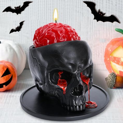 Gothic Decorations, Scary Candles, Halloween Candy Bowl, Skull Candle Holder, Skull Planter, Novelty Candles, Spooky Night, Halloween Candle, Candle Base