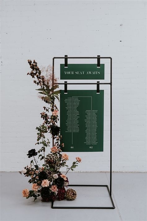 Black Seating Chart Frame - Creative Melbourne Event Styling & Event Hire | The Small Things Co Ruangan Studio, Event Signage, Sign Stand, The Small Things, Wayfinding Signage, Signage Design, Wishing Well, Wedding Signage, Display Design