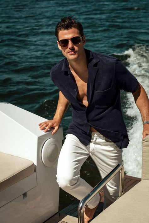 What To Wear On A Boat, Skincare Diet, Chiseled Jawline, Boat Cruise, Classy Outfits Men, Spring Outfits Men, Resort Shirt, Exercise Routines, Grooming Tips