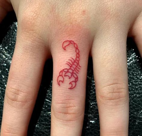 Scorpio Stick And Poke Tattoo, Scorpion Tattoo Aesthetic, Scorpio Tiny Tattoo, Scorpion Stick And Poke, Mini Scorpio Tattoo, Scorpion Tattoo Red, Wise Tattoos, Scorpio Tattoo Aesthetic, Red Stick And Poke Tattoo