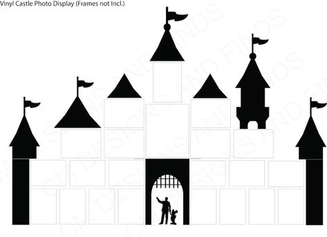 Vinyl Castle Photo Display Decals - Etsy New Zealand Disney Castle Photo Wall, Disney Castle Frame Wall, Disney Office Ideas Wall Decor, Disney Frames Ideas, Disney Themed Wall, Disney Castle Picture Frame Wall, Disney Photo Wall Collage, Disney Castle Decorations, Disney Playroom Ideas