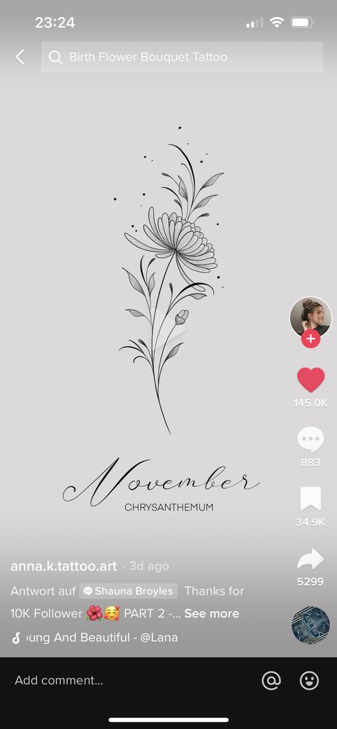 Crysanthemum Tattoo Delicate, Tattoos For November Birth Month, Nov Birth Flower Tattoos, November Flower Spine Tattoo, Chrysanthemum Vine Tattoo, November Birth Month Tattoo, Narcissus And Chrysanthemum Tattoo, November Spine Tattoo, November Birthday Tattoo Ideas