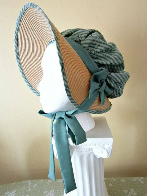 beautiful vintage teal and straw bonnet Jane Austen Costume, Regency Bonnet, Regency Clothing, Soft Sage Green, Regency Era Fashion, Jane Austin, Regency Dress, Regency Fashion, Regency Period