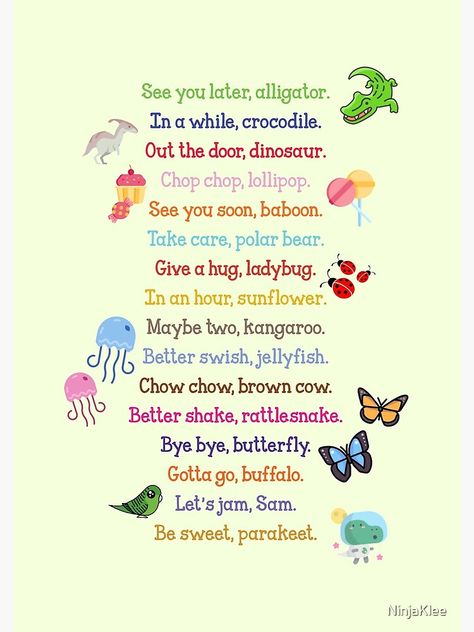 In A While Crocodile Sayings, See You Later Alligator Printable, See You Later Alligator Poem, See You Later, Preschool Sayings, In A While Crocodile, See Ya Later Alligator, Weekly Activities, Kids Rhymes