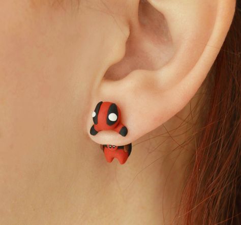 Original Deadpool earrings Marvel Earrings, Superhero Cufflinks, Marvel Jewelry, Funny Jewelry, Funny Earrings, Kawaii Earrings, Dragon Earrings, Clay Inspiration, Cute Polymer Clay