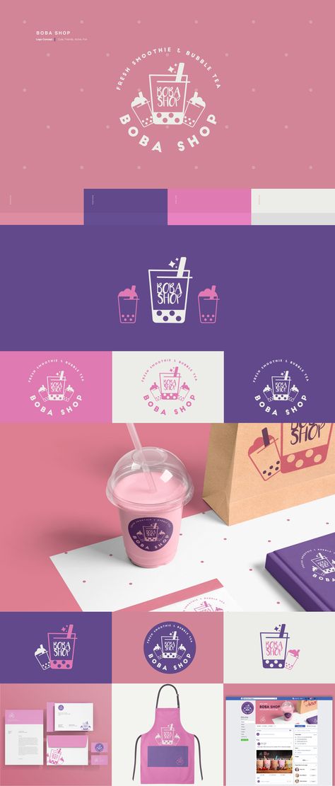 Bubble Tea -Logo on Behance Bubble Tea Branding Design, Bubble Tea Graphic Design, Boba Tea Branding, Bubble Tea Branding, Boba Photoshoot, Boba Logo Design, Bubble Tea Logo Design, Boba Tea Logo, Boba Branding