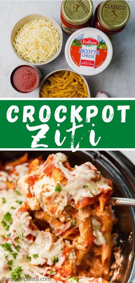 crockpot ziti Baked Ziti Crockpot, Crockpot Ziti, Slow Cooker Ziti, Crock Pot Ziti, Red Pasta Sauce, Red Sauce Pasta Recipe, Baked Ziti With Ricotta, Easy Crockpot Soup, Gluten Free Crock Pot Recipes