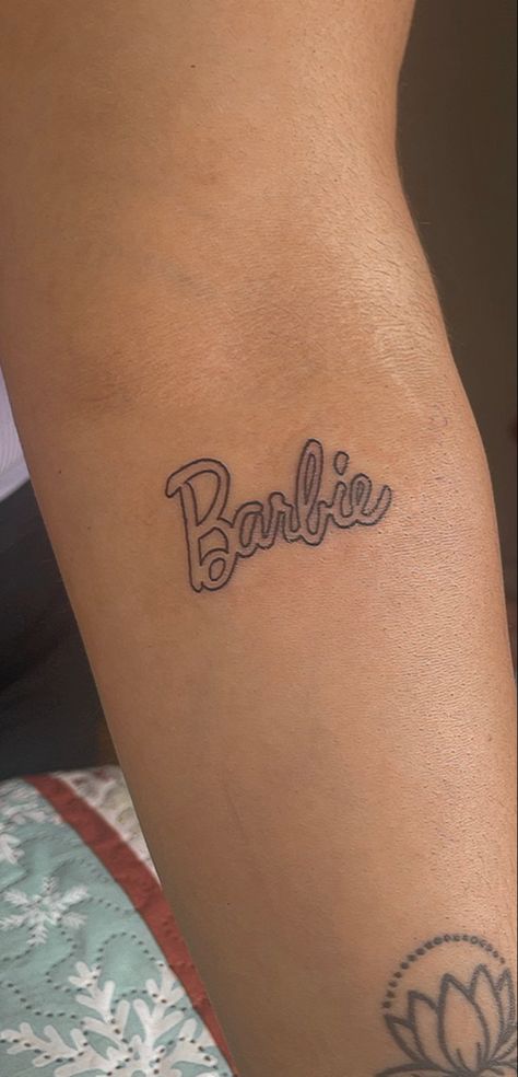 Barbie B Tattoo, Barbie Logo Tattoo, Barbie Tattoo Ideas Simple, Barbie Inspired Tattoos, Barbie Tattoo Ideas, Bratz Tattoo, Playboy Tattoo, Wrist Tatoo, Barbie Tattoo