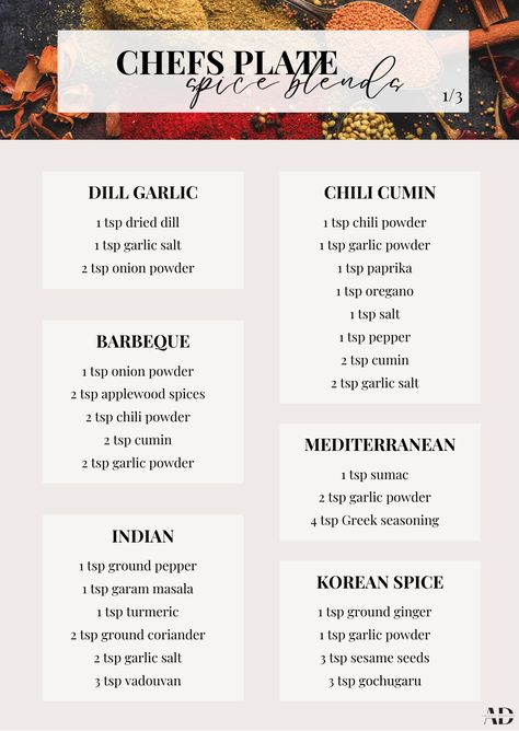 Korean Spice Blend, Chefs Plate Spice Blends, Chicken Bacon Ranch Pasta Salad, Japanese Spices, Mediterranean Dinner, Cumin Spice, Fresh Recipe, Salt Free Seasoning, Homemade Seasoning