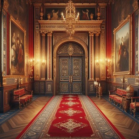 Royal Castle Exterior, Fantasy Palace Interior, Castle Exterior, Royal Room, Castle Doors, European Palace, Royal Castle, Corridor Design, Palace Interior