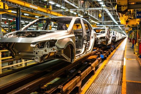 Factory car manufacturing automobile production automotive. | free image by rawpixel.com / Tung Car Manufacturing, Nice Pic, Assembly Line, Factory Design, Awesome Designs, Best Stocks, Production Line, Product Photography, Aesthetic Backgrounds