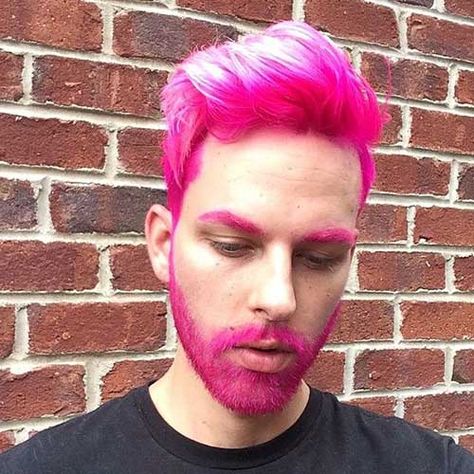 Hair Color Ideas For Men, Hair Color Men, Pink Eyebrows, Beard Dye, Beard Men, Dyed Hair Pastel, Ombre Blond, Pink Hair Dye, Hot Pink Hair