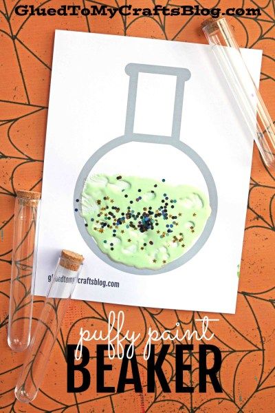 Puffy Paint Science Beaker - Halloween Themed Kid Craft Idea - Free Printable Template Science Crafts For Kids, Science Beaker, Science Projects For Preschoolers, Science Art Projects, Science For Toddlers, Science Week, Science Camp, Preschool Science Activities, Science Crafts