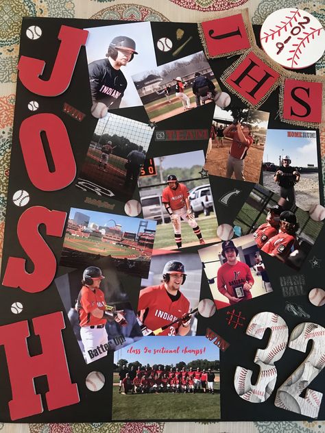 Senior Picture Boards Sports, Baseball Board Ideas, Softball Senior Board Ideas, Senior Baseball Boards, Baseball Senior Posters, Senior Night Photo Board, Senior Poster Board Ideas Softball, Senior Poster Board Ideas Band, Senior Night Picture Board