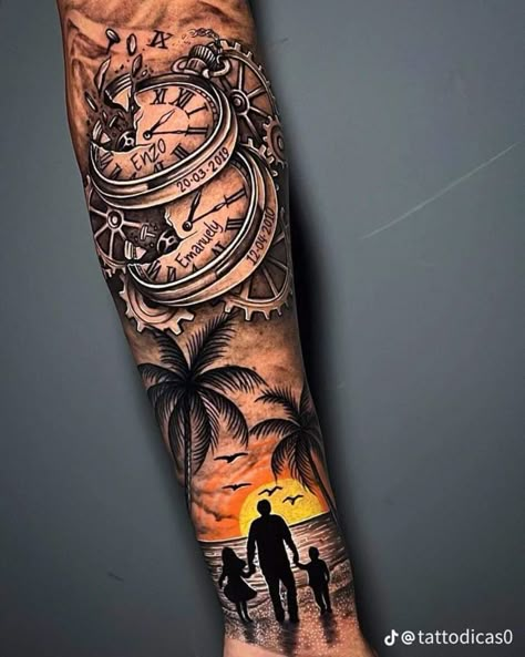 Family Sleeve Tattoo, Tattoo Homme, Family Tattoos For Men, Men Tattoos Arm, Tattoos Arm Sleeve, Father Tattoos, Wolf Tattoo Sleeve, Family Tattoo Designs, Mom Tattoo Designs