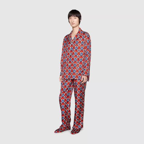 Gucci Pajamas, Gucci Store, Silk Pajamas, Print Pajamas, Silk Twill, Button Front Shirt, Shirt And Pants, Italian Design, Silk Printing