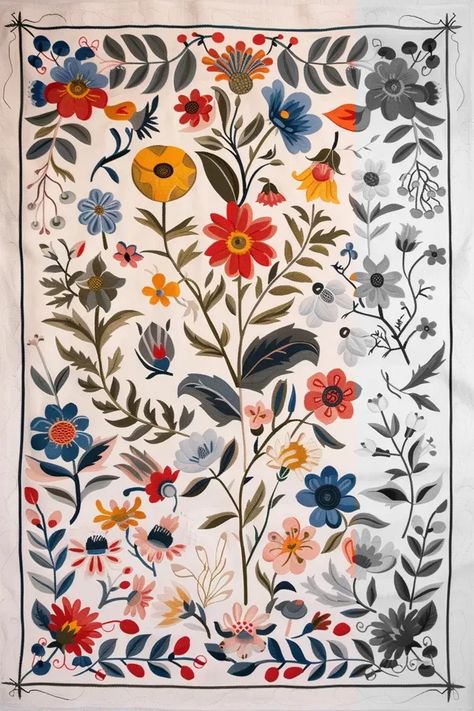 Full Color Image in ai-img-gen.com 🔸 A tapestry for a Swedish folk art wedding featuring minimal floral design with colors and bold outli... 🔸 From Midjourney AI Image Folk Botanical Design, Folk Art Wedding, Folk Botanical, Random Idea, Swedish Folk Art, Symmetrical Pattern, Color Image, Botanical Design, Yellow And Pink