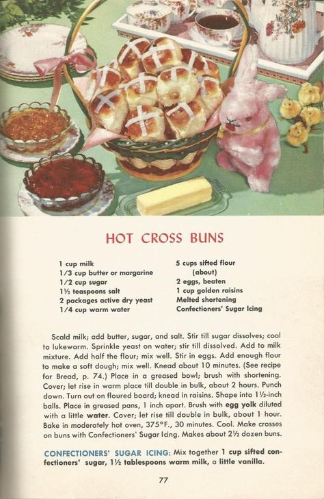 9cd29a557eea453ea03c3ce99826d4ee | JoshWillTravel Vintage Recipes 1950s, Cottagecore Recipes, 1950s Food, Hot Cross Buns Recipe, Vintage Baking, Vintage Cooking, Grandmas Recipes, Hot Cross Buns, Cross Buns