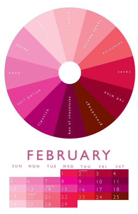 Journal Diaries, Creative Wear, Unique Color Palette, February Colors, Color Of The Month, Memory Planner, Color Wheels, Excel Calendar, Colors Combinations