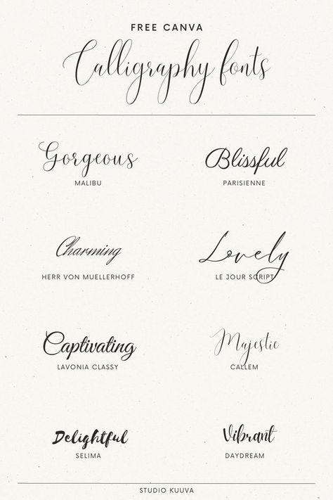 Best Calligraphy Fonts, Calligraphy Tattoo Fonts, Wedding Invitation Fonts, Free Calligraphy Fonts, Best Script Fonts, Canva Tips, Invitation Fonts, Modern Calligraphy Fonts, Simple Designs To Draw