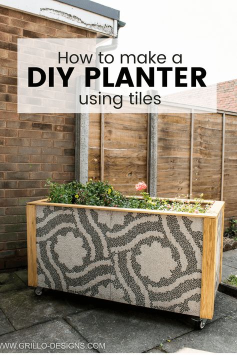 Diy Trough Planter, Tile Planter, Planter Box Diy, Outdoor Sofa Diy, Leftover Tile, Tiles Diy, Diy Planters Outdoor, Planter Box Plans, Trough Planter