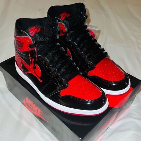 J 1 Shoes, Jordan 1s Patent Bred, Jordan 1 Dunks, Jordan 1 Red And Black, Patent Bred 1s, Black And Red Jordans, Red And Black Jordans, Jordan 1s High, Jordan 1 Patent