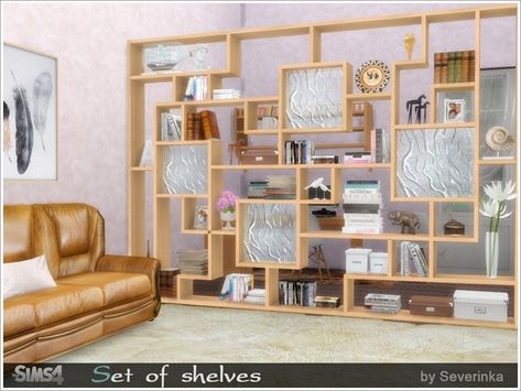 Set of eight different shelves in a variety of styles. The set includes floor and wall shelves. Floor shelves can be used as a room divider.  Found in TSR Category 'Sims 4 Miscellaneous Sets' Sims 4 Cc Shelves, Living Room Objects, Sims 4 Cc Furniture Living Rooms, Shelves Decor, Sims 4 Clutter, Sims 4 House Building, Floor Shelf, Casas The Sims 4, The Sims 4 Download