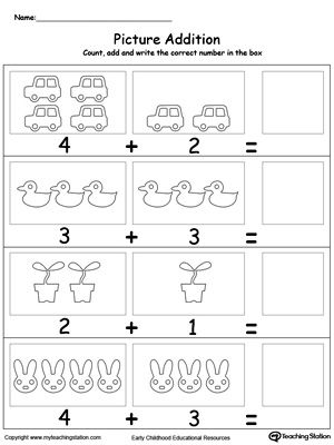 **FREE** Color and Add Numbers With Pictures Worksheet.Learn addition by counting the pictures, this simple yet affective worksheet will help your child develop their beginning math skills. Add Worksheets Kindergarten, Beginning Addition Activities, Adding Numbers Kindergarten, Pre K Math Worksheets Addition, Adding Worksheets For Preschool, Adding Kindergarten Activities, Kindergarten Activities Printables, Beginning Addition Kindergarten, Simple Addition Kindergarten